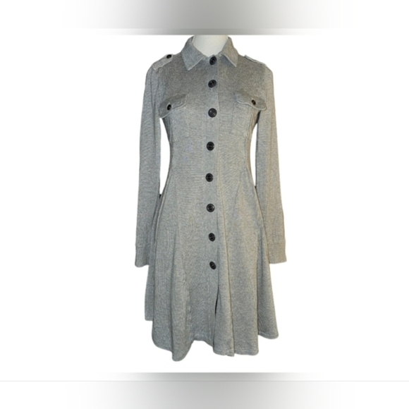 Free People Gray Military Button Front Fit & Flare Sweater Dress Jacket Sz S - Picture 16 of 16